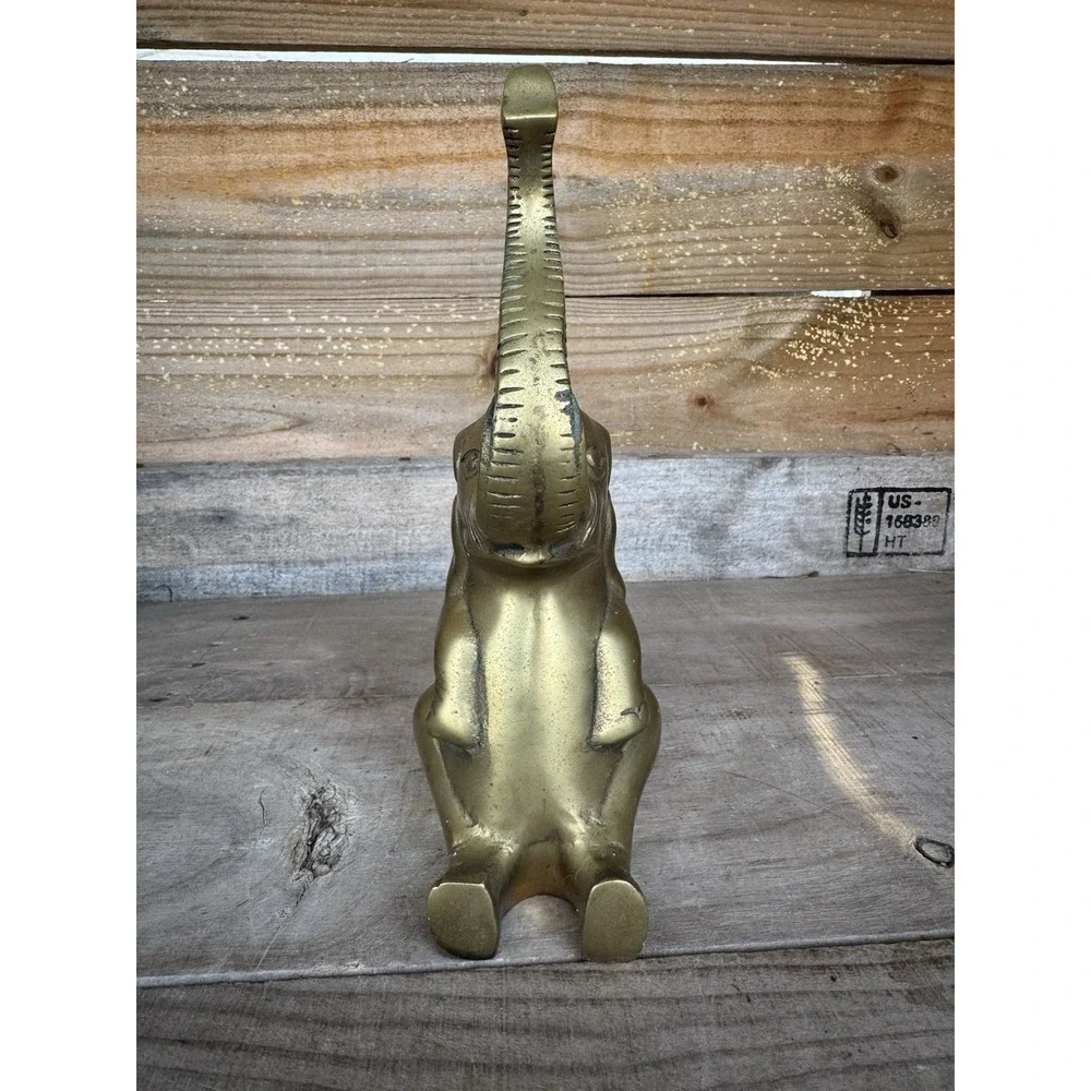 Vintage Solid Brass Elefant Hollywood Regency‎ Ornate Statue Lucky Trunk Up